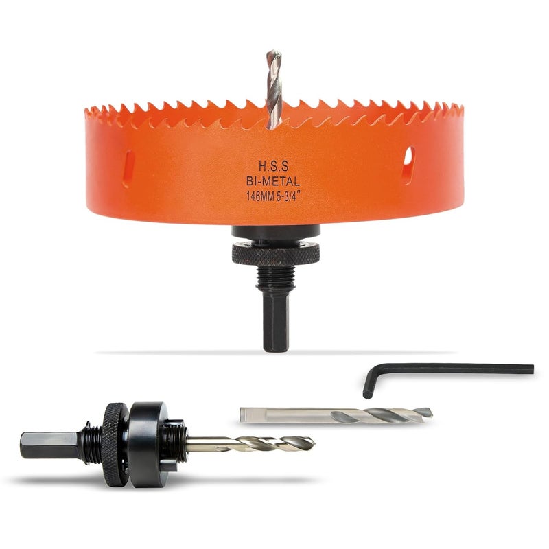 VIKITON 5-3/4 Inch Hole Saw with Arbor for Wood Metal Plastic, 5.75 in Bimetal Hole Cutter, Fast Chip Removal, Smooth Flat Drilling Edge, Lighter and Portable - Image 1